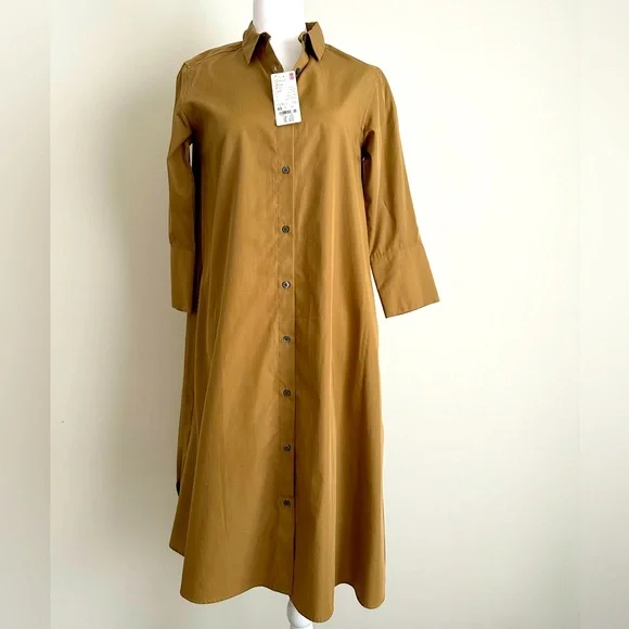 Uniqlo | Dresses | Brown Collard Dress With Pockets Never Worn | Poshmark